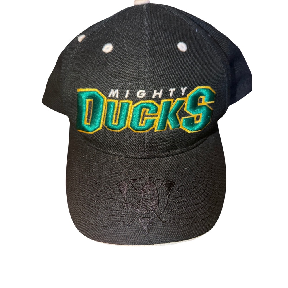Vintage Mighty Ducks NHL Hat Drew Pearson Black Adjustable Strapback Cap Mens